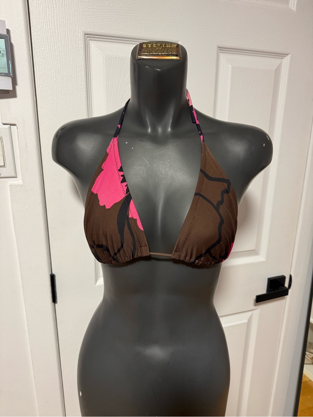 Women’s Brown & Pink Floral Triangle Bikini Top